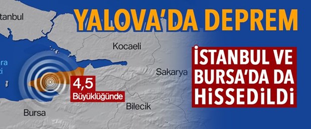 Yalova’da 4.5 büyüklüğünde deprem (İstanbul da sallandı)