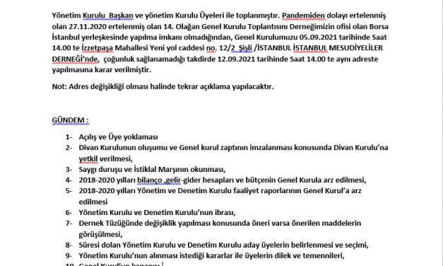 BORSA UZMANLARI DERNEĞİ 2020 YILI ERTELENEN 14. OLAĞAN GELEN KURUL TOPLANTISI