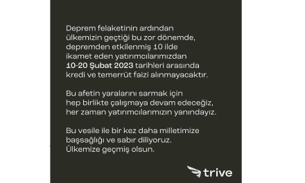 TRİVE YATIRIM MENKUL DEĞERLERDEN DEPREMDEN ETKİLENMİŞ YATIRIMCILARA DESTEK…