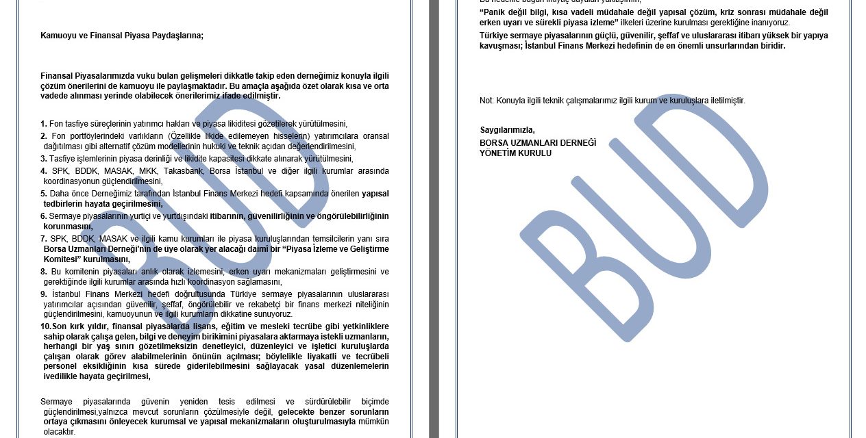 Kamuoyu ve Finansal Piyasa Paydaşlarına;